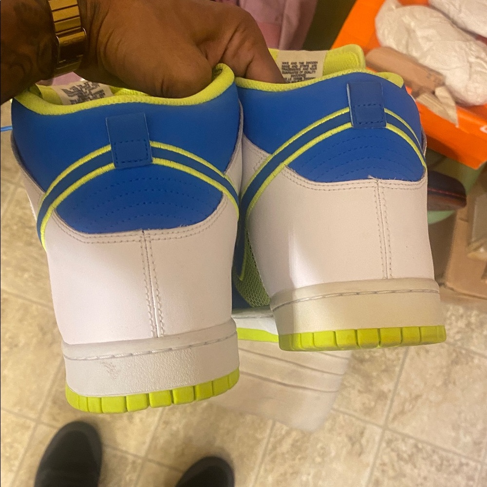 Nike Blue and Neon Yellow High-Top Sneakers - Picture 6 of 8